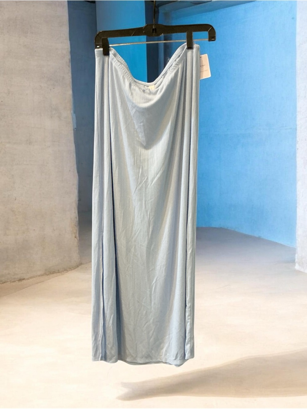 Auden Pale Blue Soft Ribbed Maxi Skirt